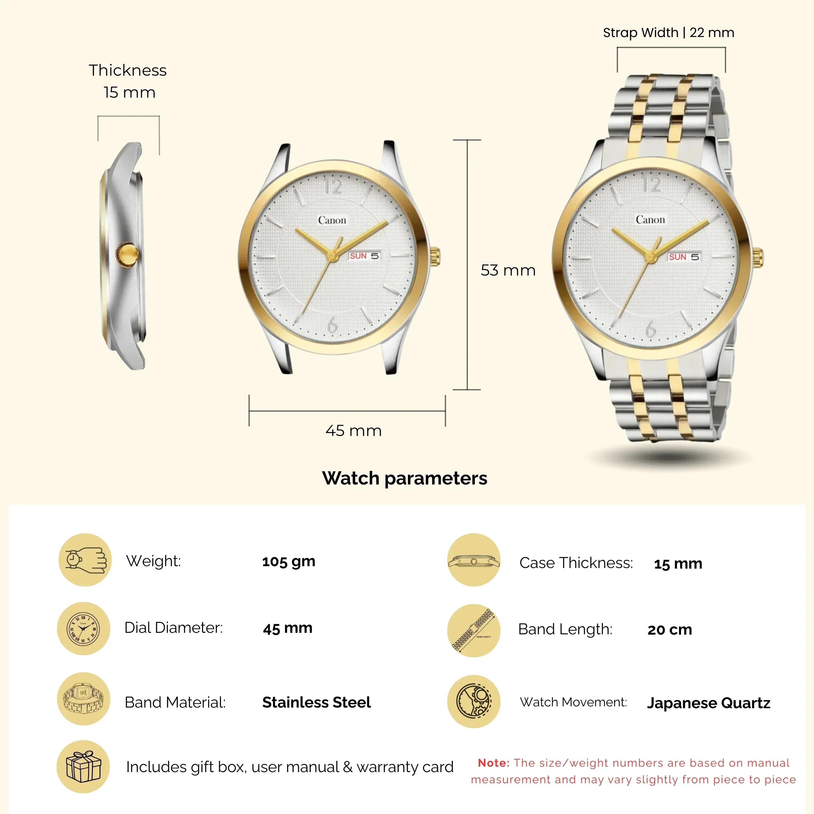 Canon Quartz Golden & Silver Watch for Men CN-431 - Image 8