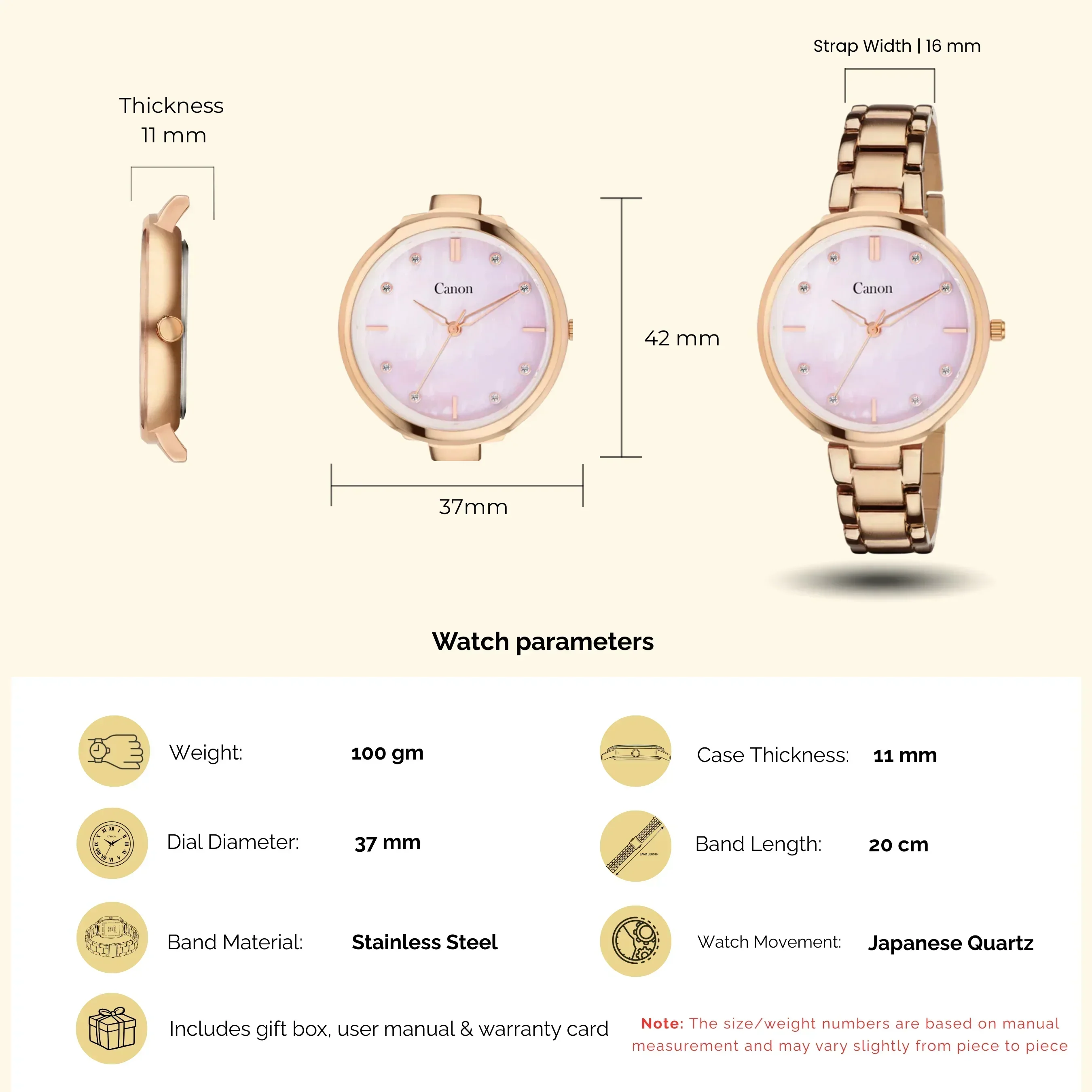 Canon Quartz Mother of Pearl Watch For Her - Baby Pink - Image 8