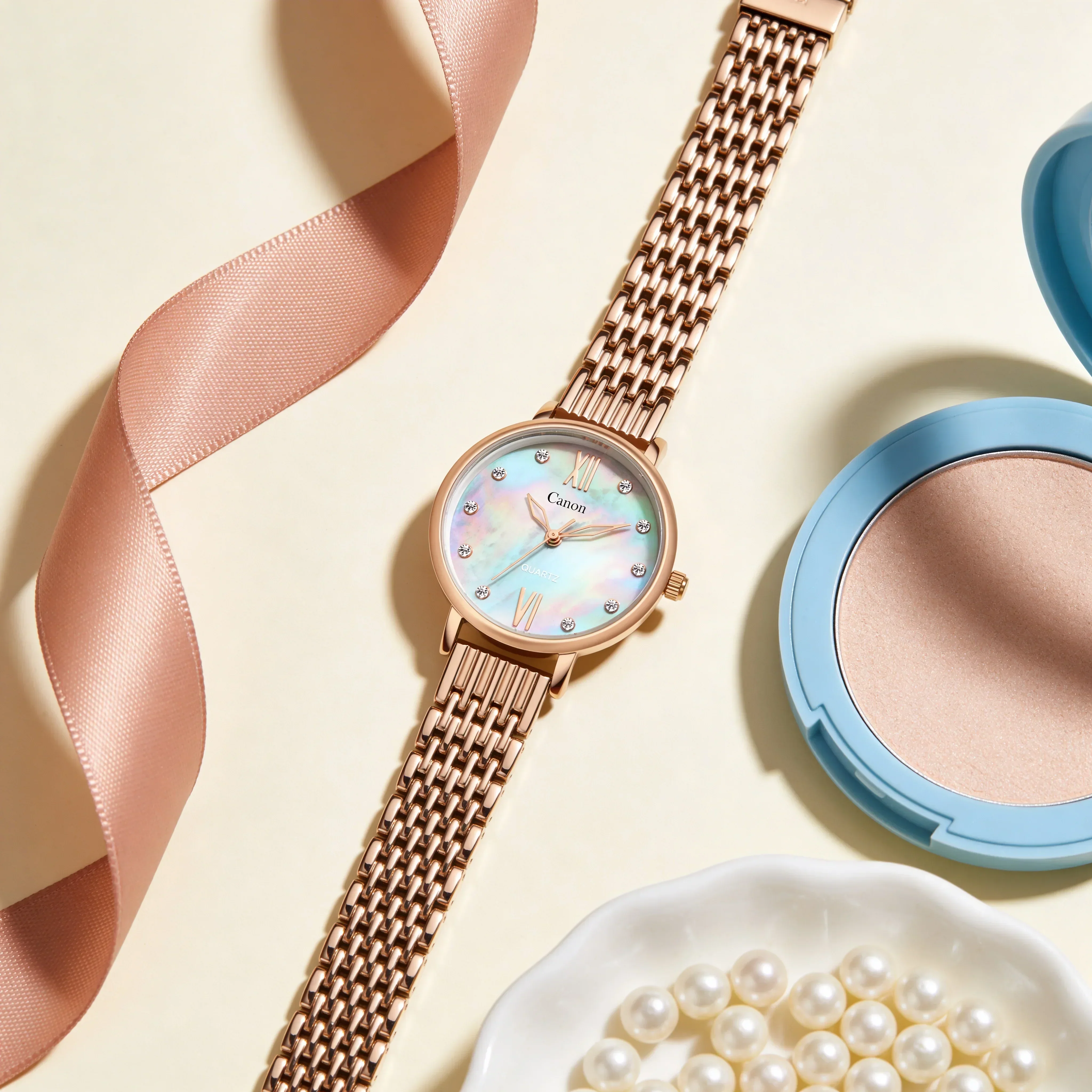 Canon Quartz Mother of Pearl Watch For Women - Pink & Blue CN-410 - Image 4