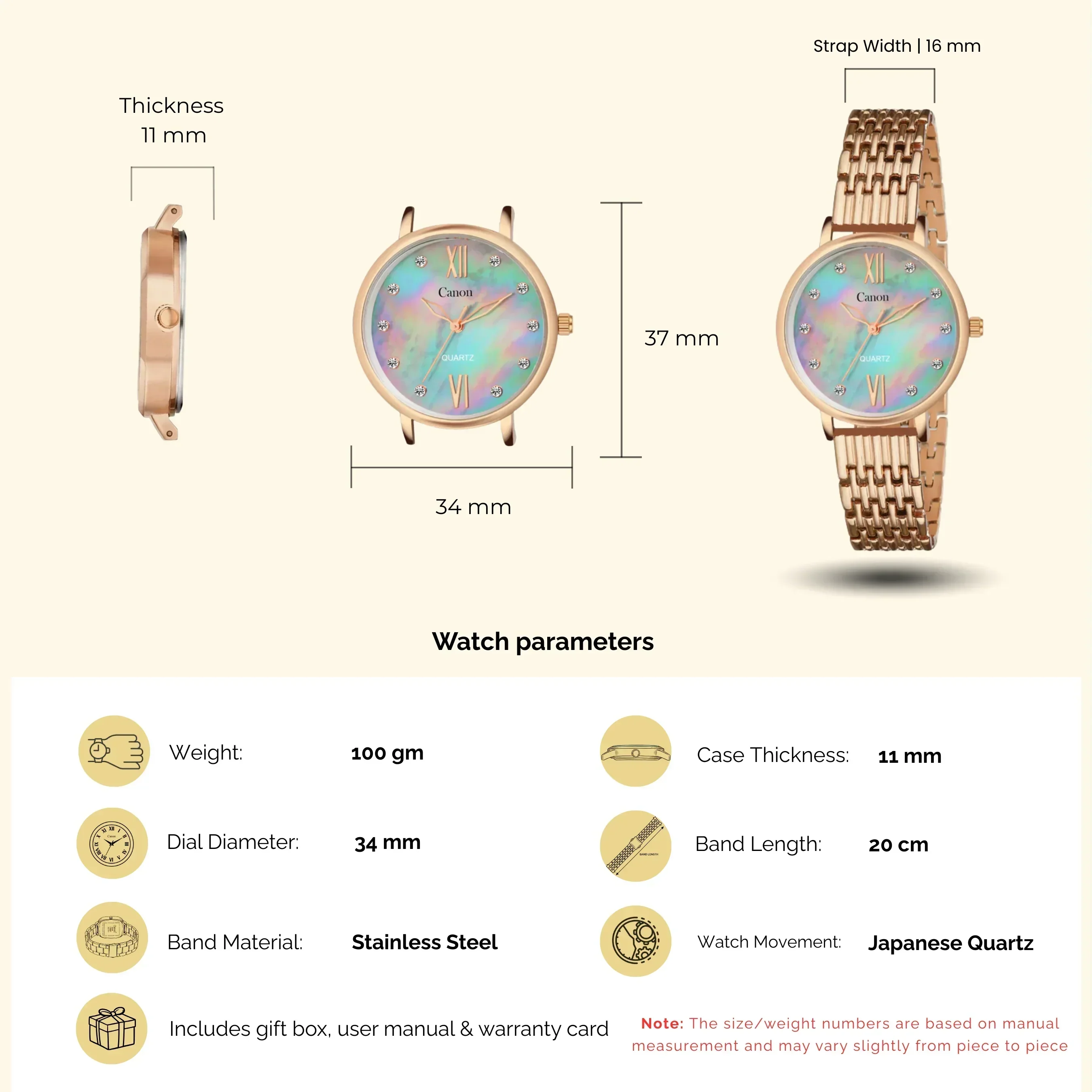 Canon Quartz Mother of Pearl Watch For Women - Pink & Blue CN-410 - Image 8
