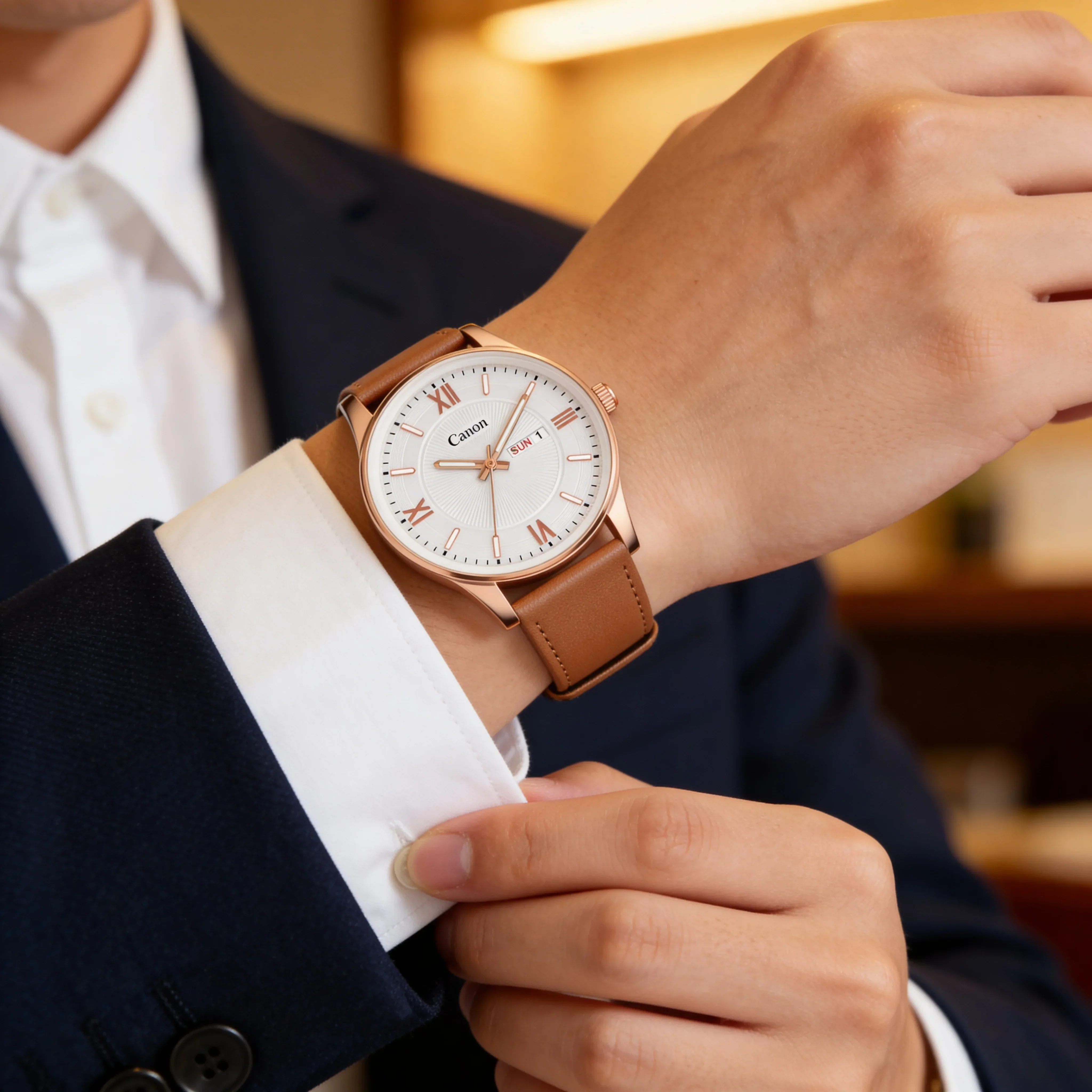 Canon Quartz Slim Watch for Men - Tan - Image 3