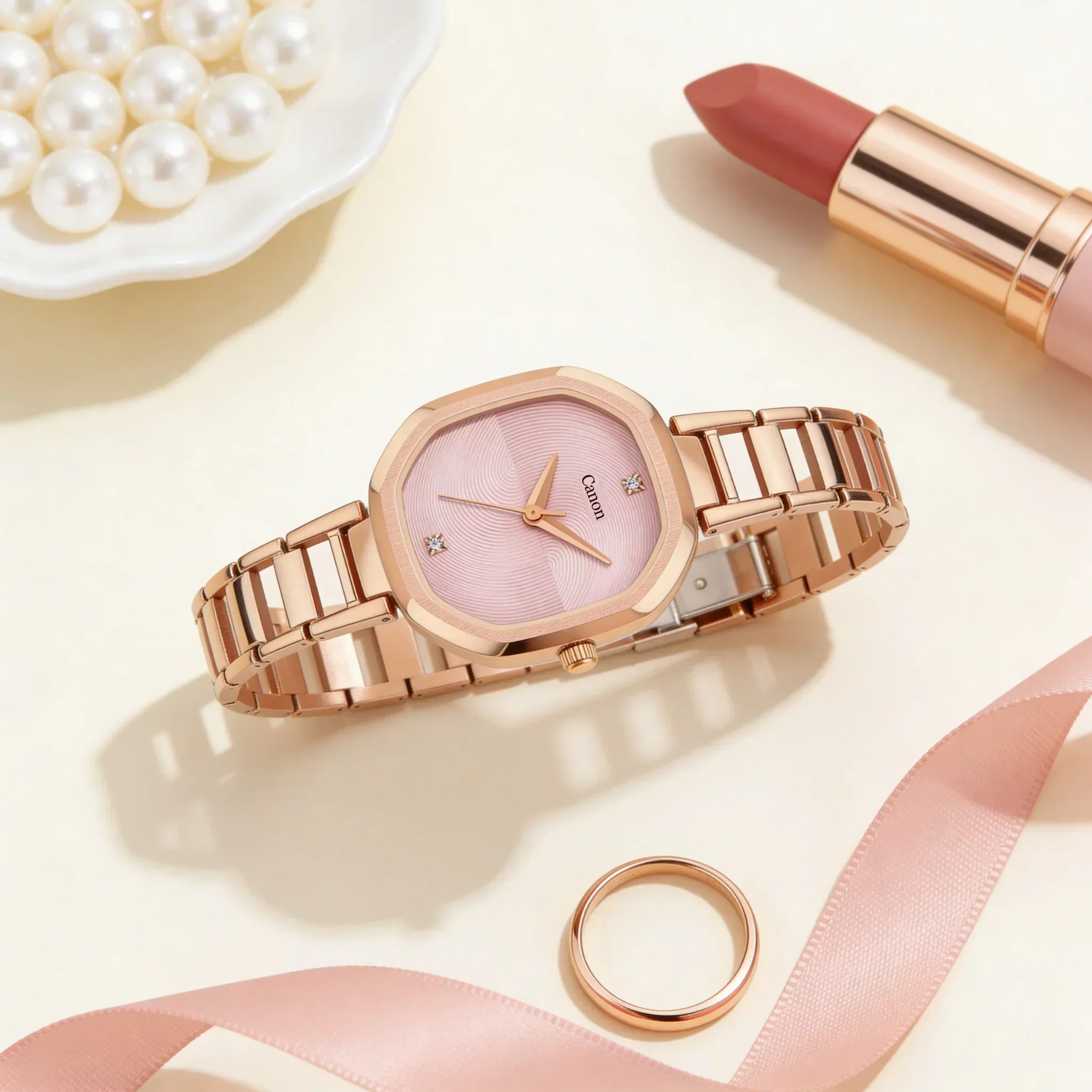 Canon Quartz Square Watch For Women - Baby Pink - Image 5