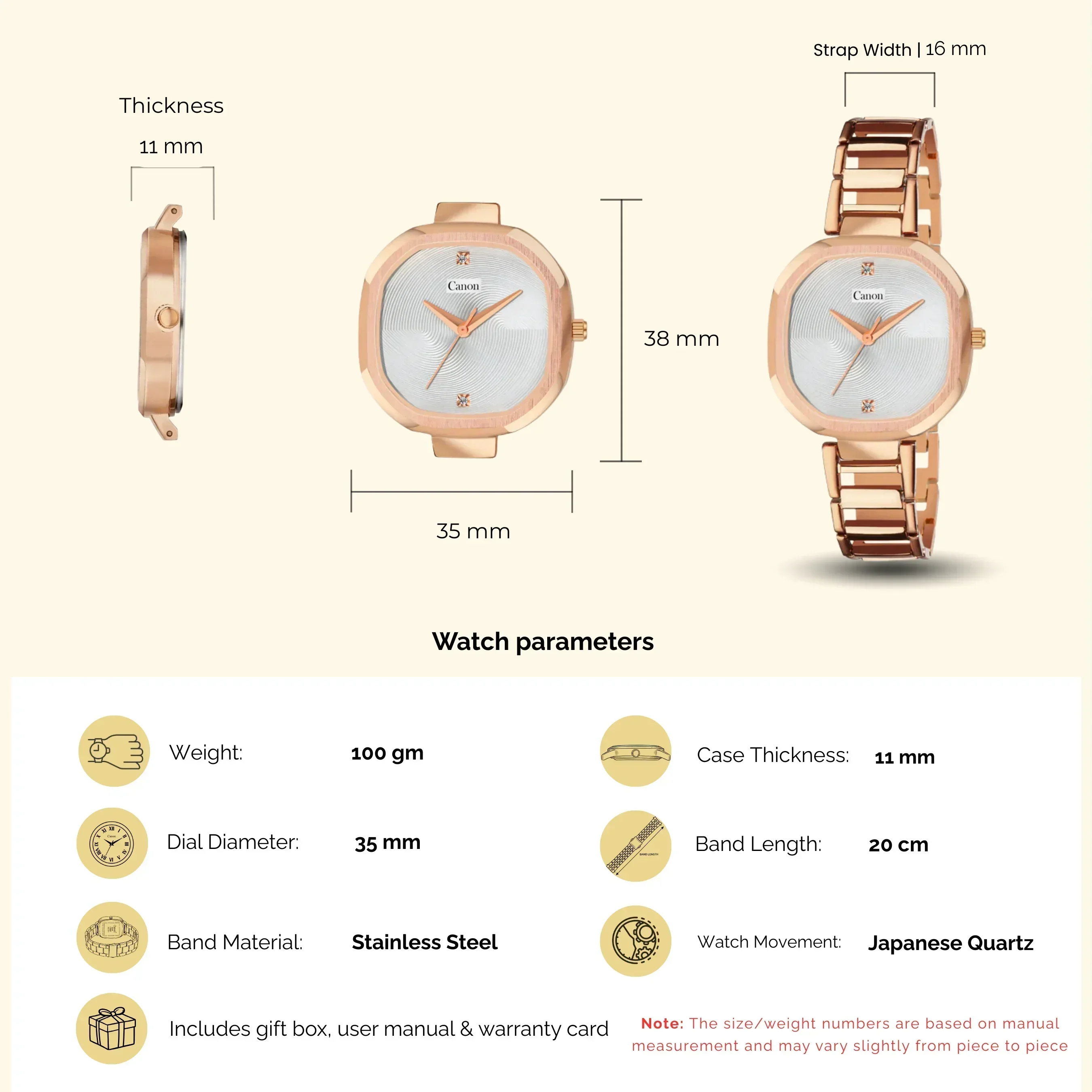 Canon Quartz Square Watch For Women - White - Image 10