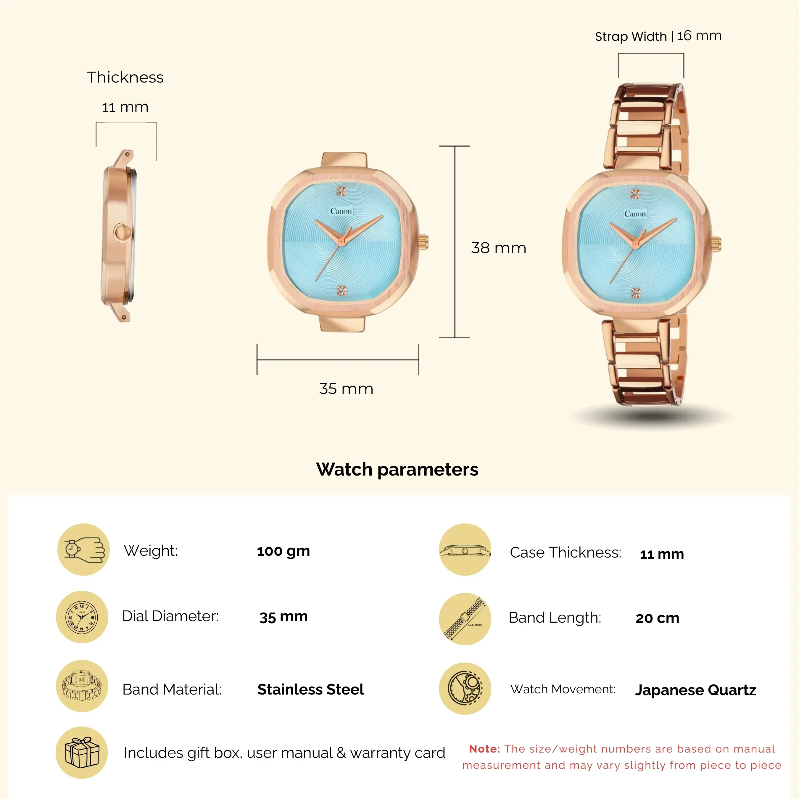 Canon Quartz Watch For Women Square Sky Blue - Image 9