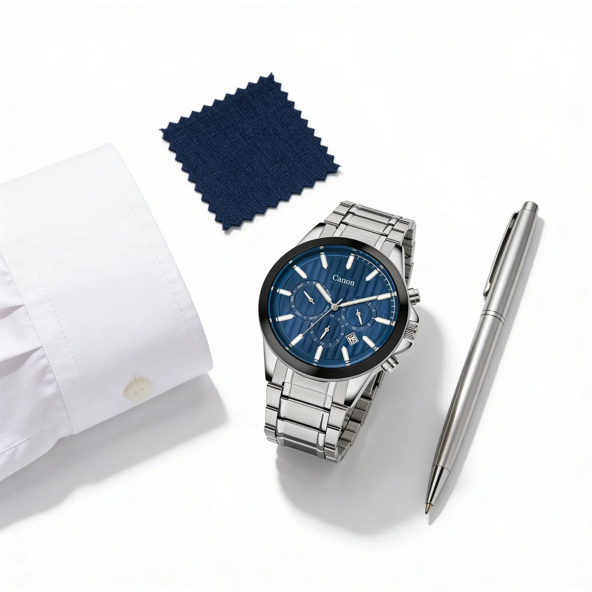 Dominion Series Silver & Navy Blue Dial Multi-function Watch - 478 - Image 5