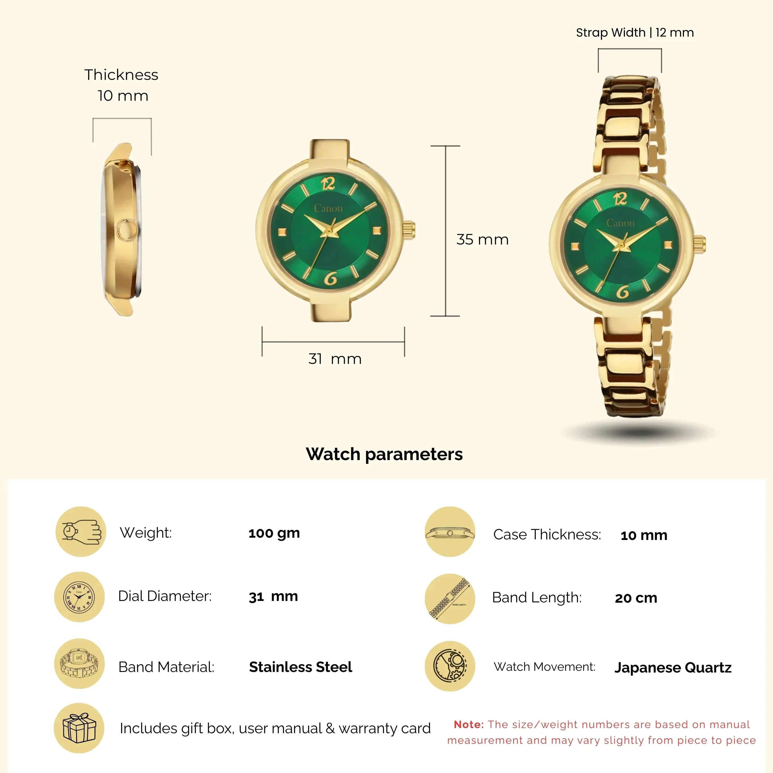 Canon Quartz Golden & Green Watch for Women CN-423 - Image 5