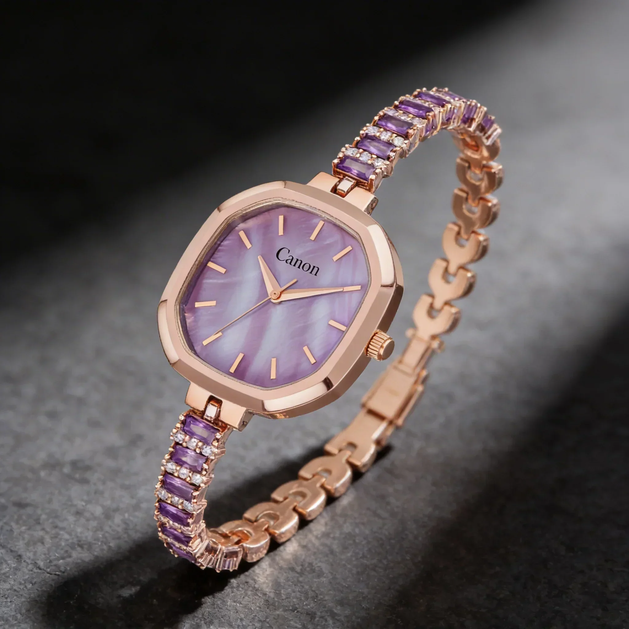 Serenite Rose Gold Lavender Dial Watch for Women with Purple Stone Bracelet 490 - Image 4