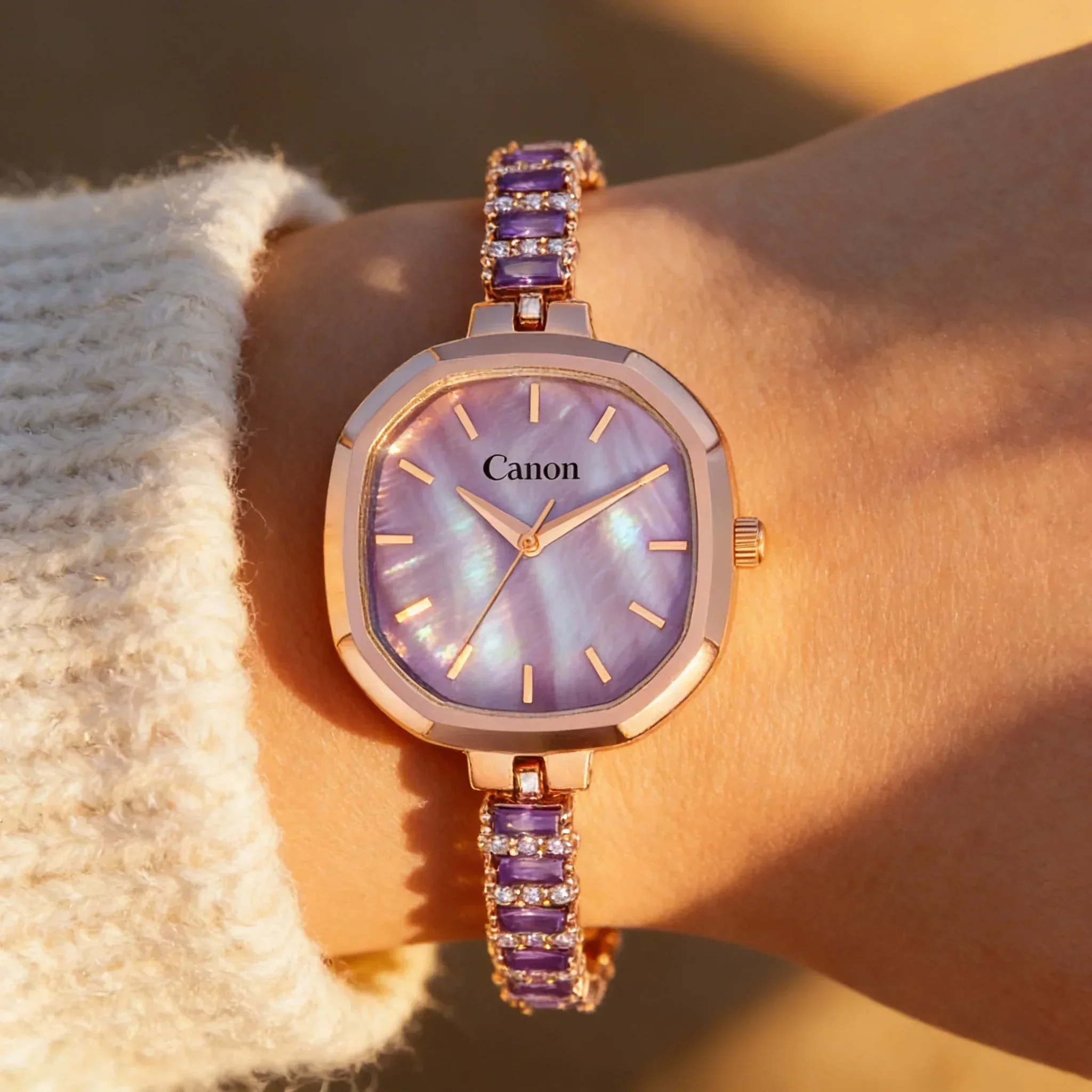 Serenite Rose Gold Lavender Dial Watch for Women with Purple Stone Bracelet 490 - Image 5
