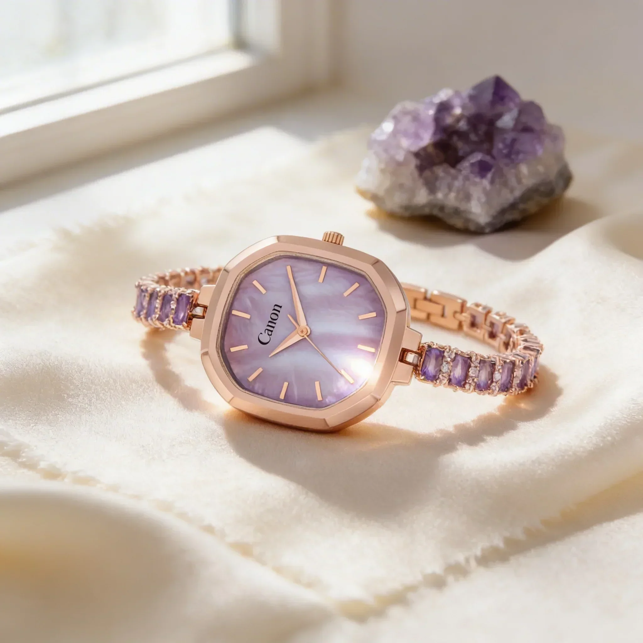 Serenite Rose Gold Lavender Dial Watch for Women with Purple Stone Bracelet 490 - Image 6