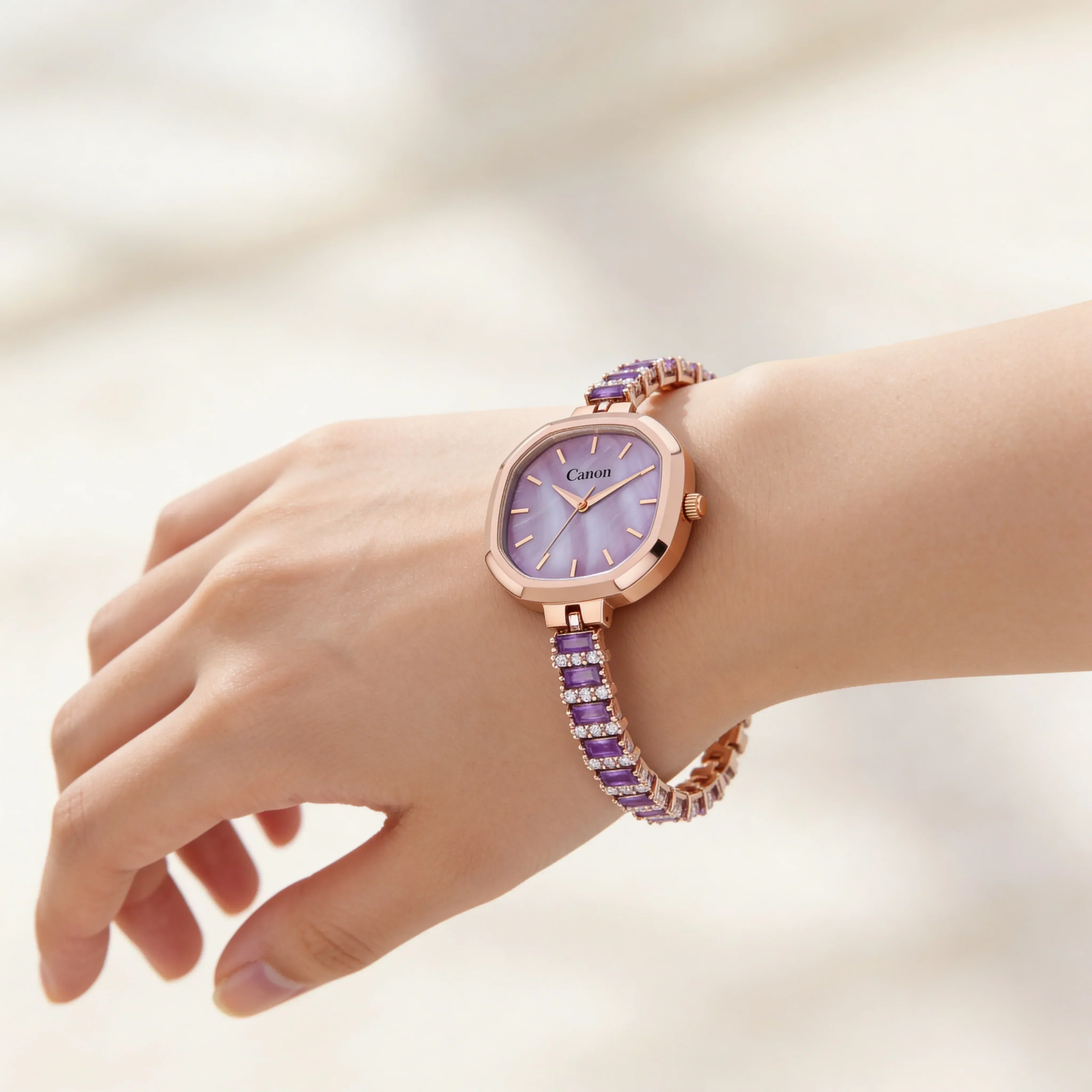Serenite Rose Gold Lavender Dial Watch for Women with Purple Stone Bracelet 490 - Image 7
