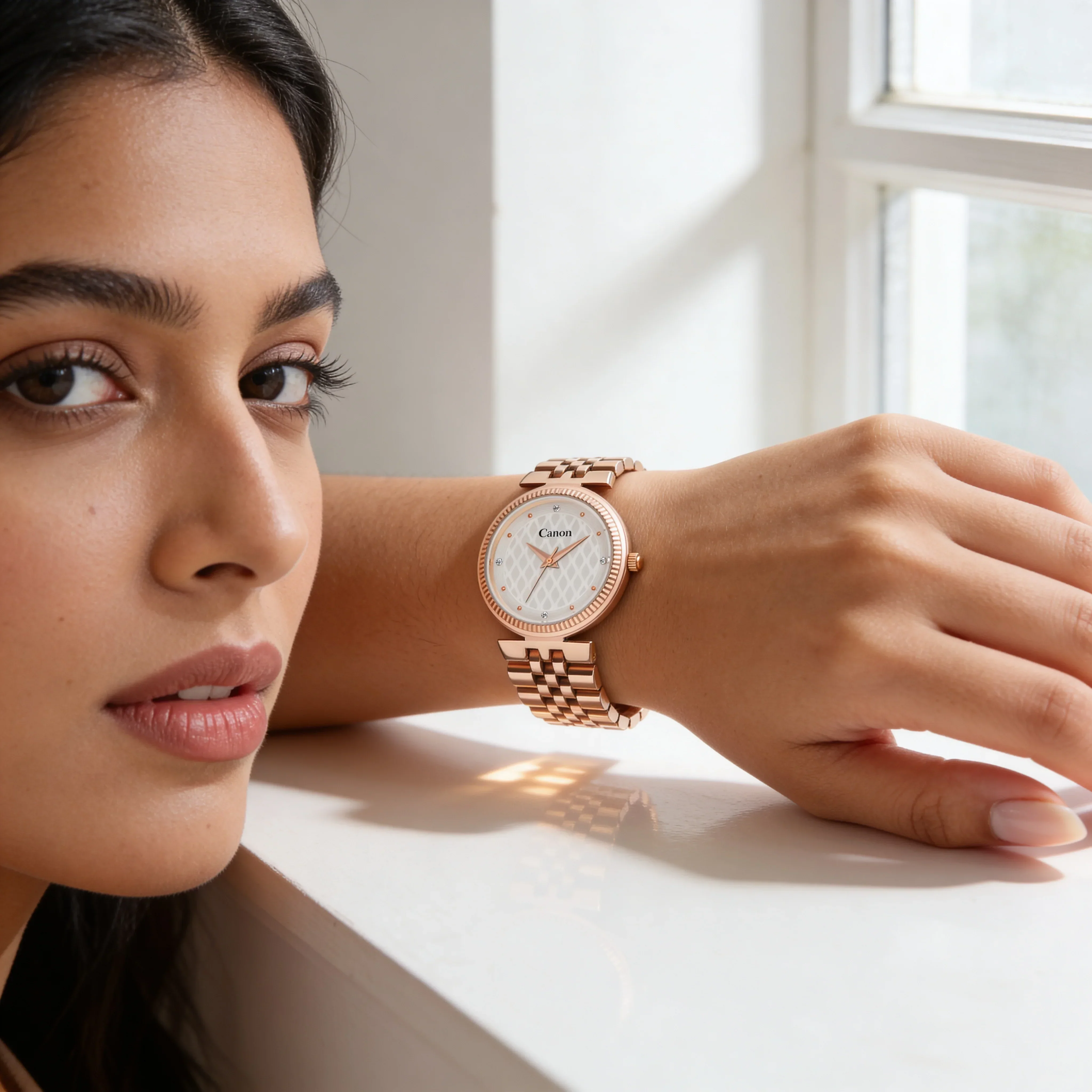 Aureolis Rose Gold Quilted Dial Women’s Canon Quartz Watch 487 - Image 3