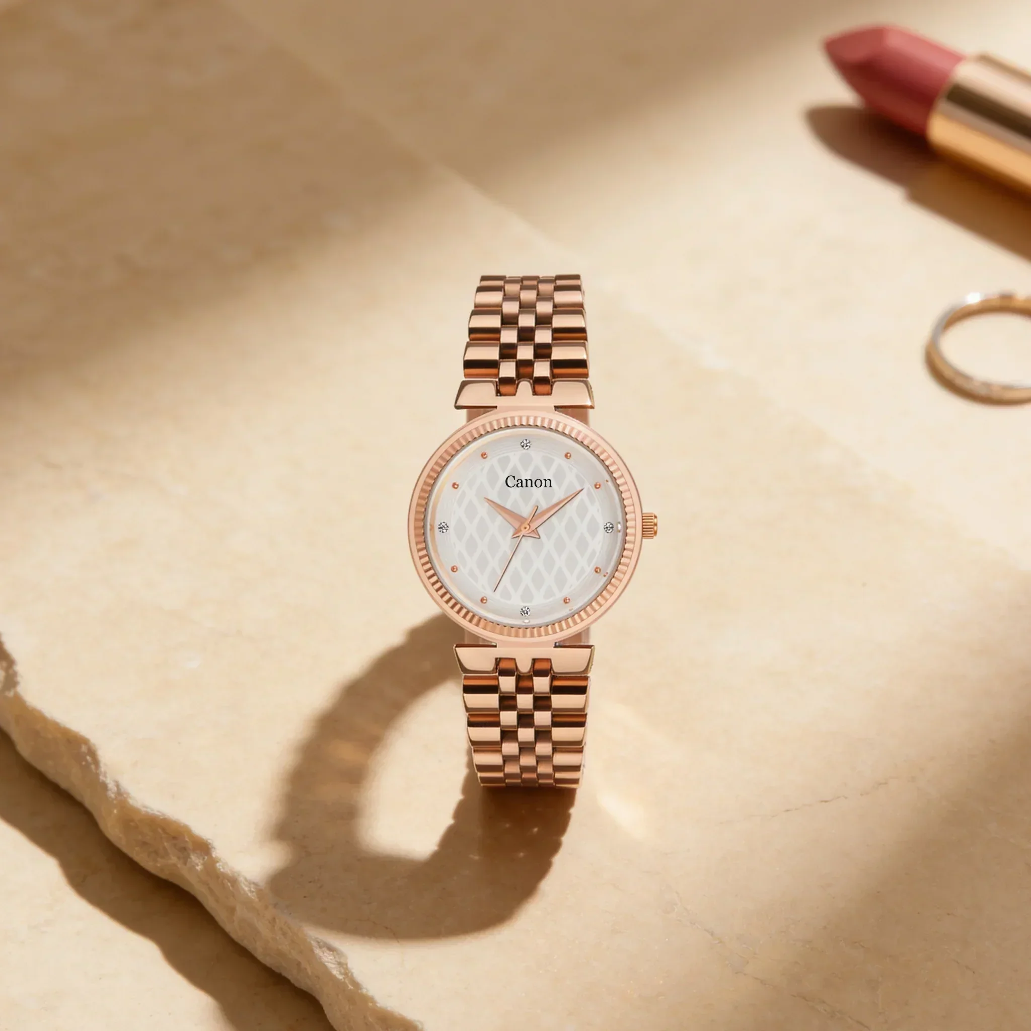 Aureolis Rose Gold Quilted Dial Women’s Canon Quartz Watch 487 - Image 4