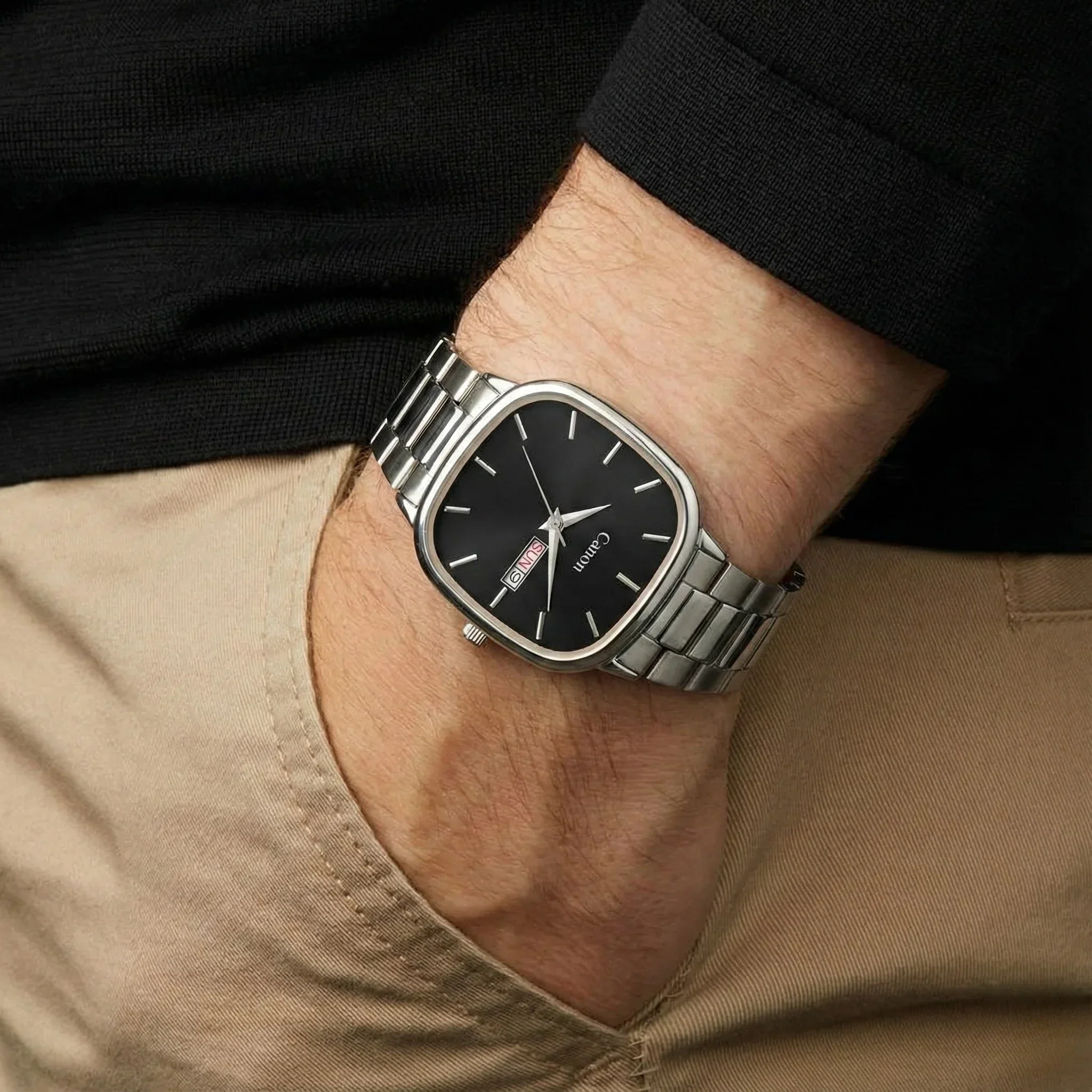 Lucid Black Dial Soft-Square Watch for Men - 461 - Image 5