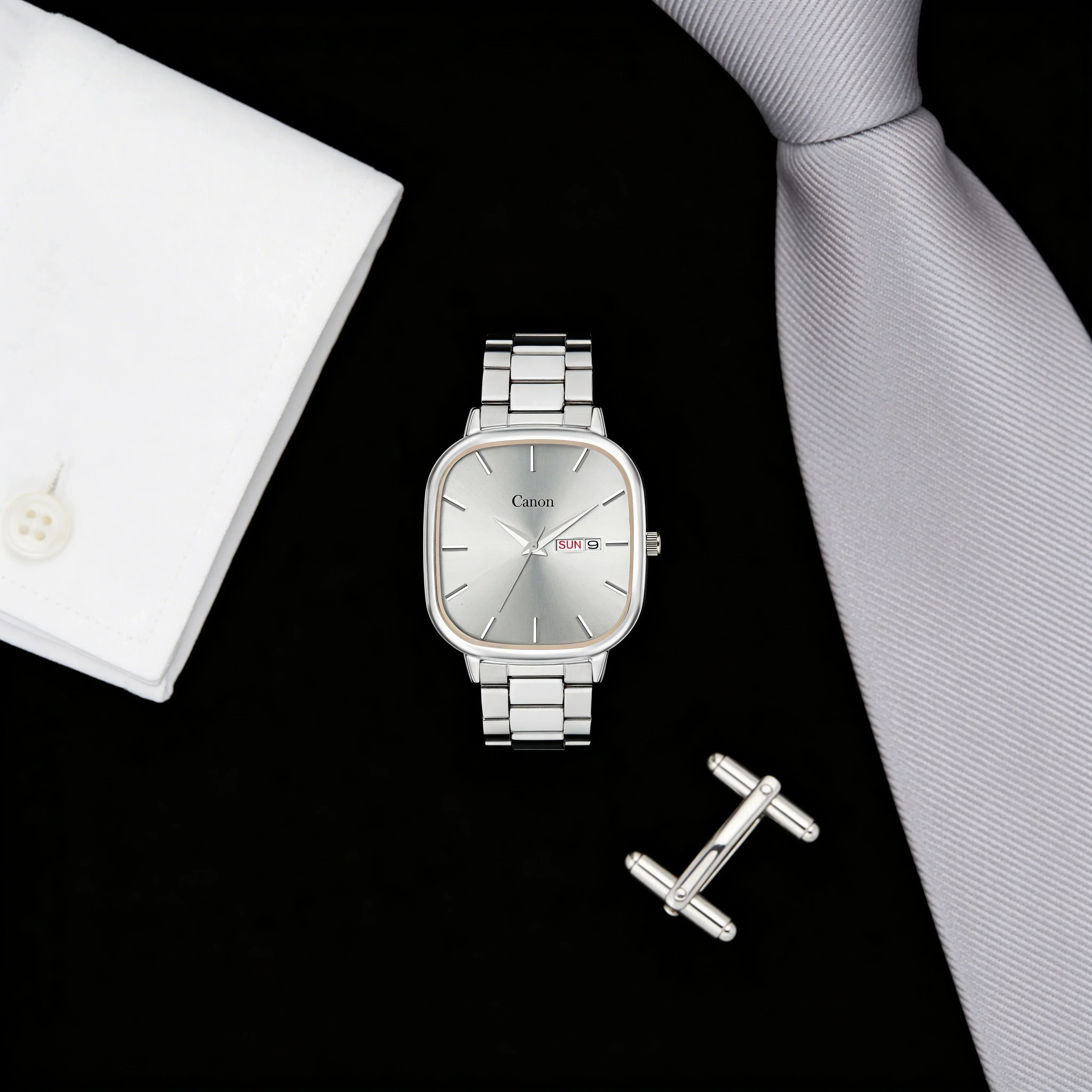 Lucid Silver Sunburst Soft-Square Watch for Men - 460 - Image 3