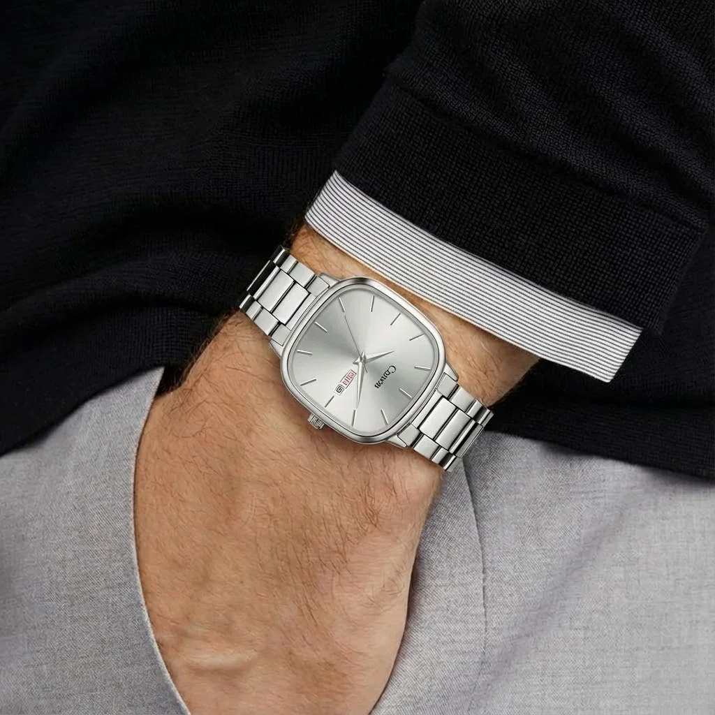 Lucid Silver Sunburst Soft-Square Watch for Men - 460 - Image 5