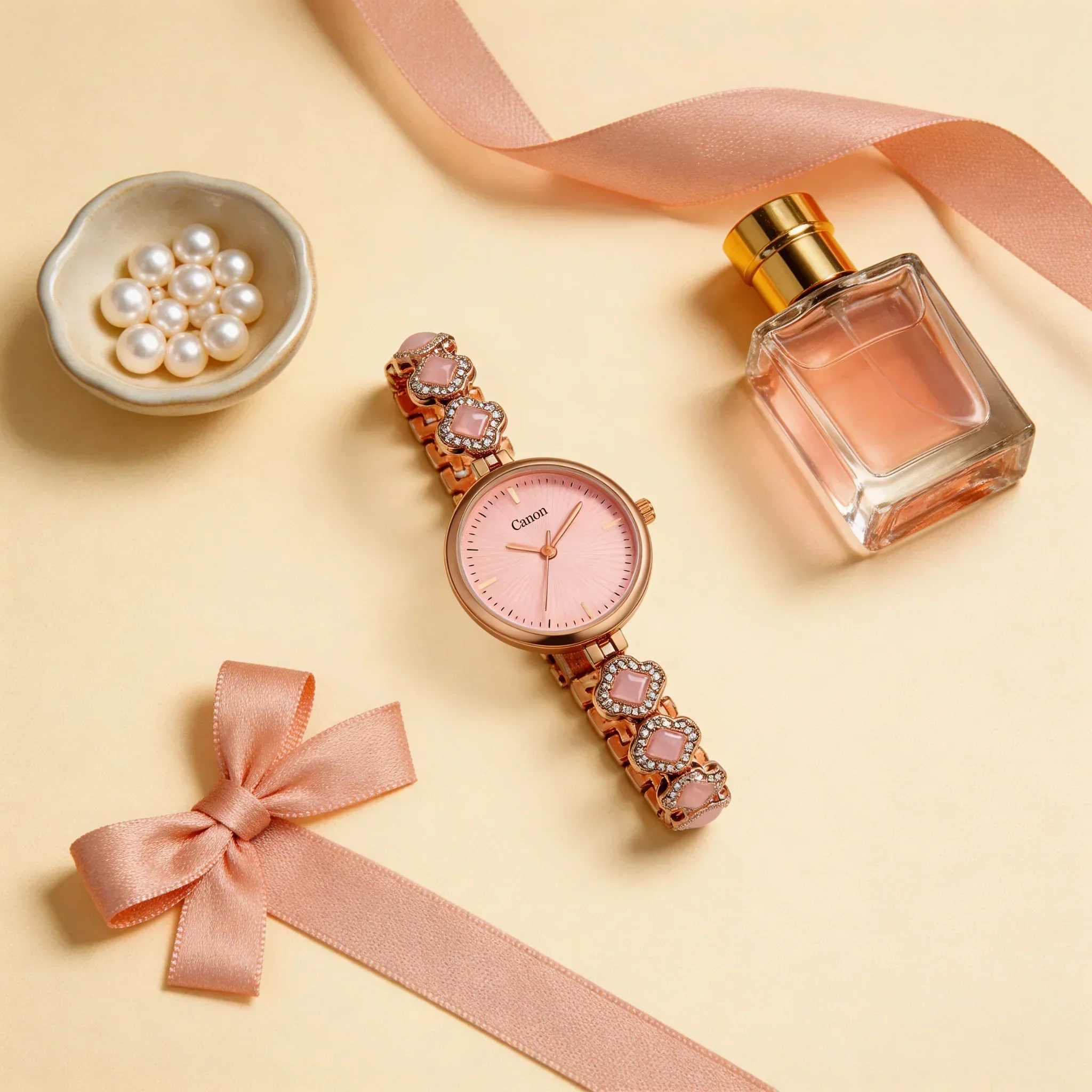 Serenite Rose Gold Pink Dial Watch for Women with Crystal Halo Bracelet 493 - Image 3