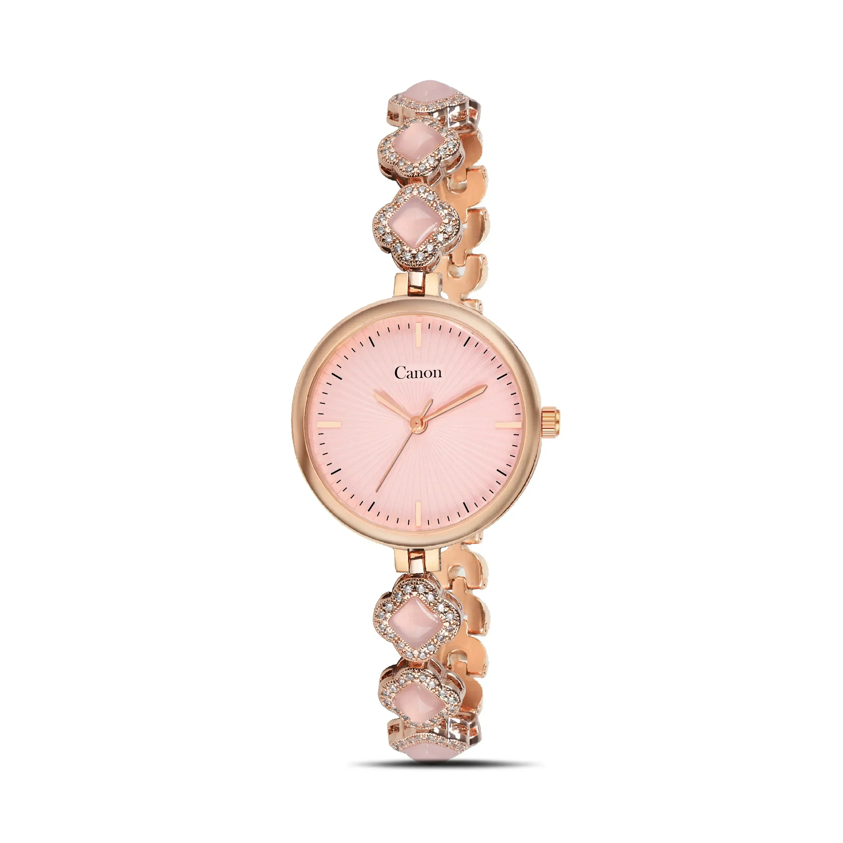 Serenite Rose Gold Pink Dial Watch for Women with Crystal Halo Bracelet 493 - Image 4