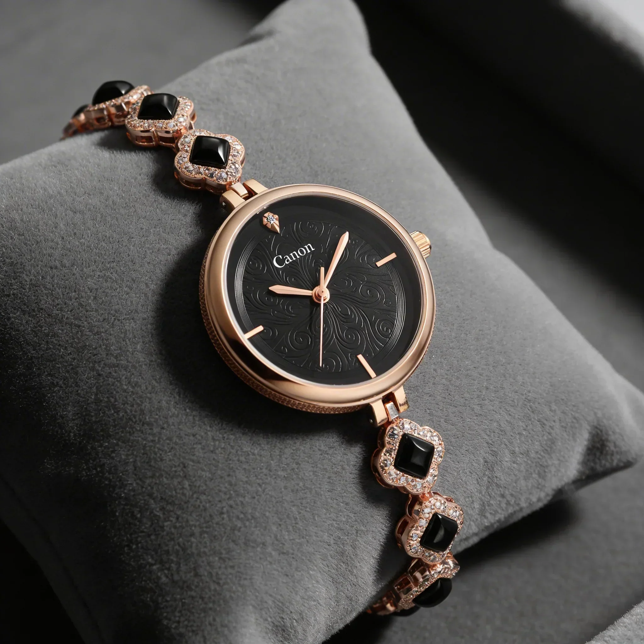 Serenite Rose Gold Black Dial Watch for Women with Crystal Jewellery Bracelet 495 - Image 10