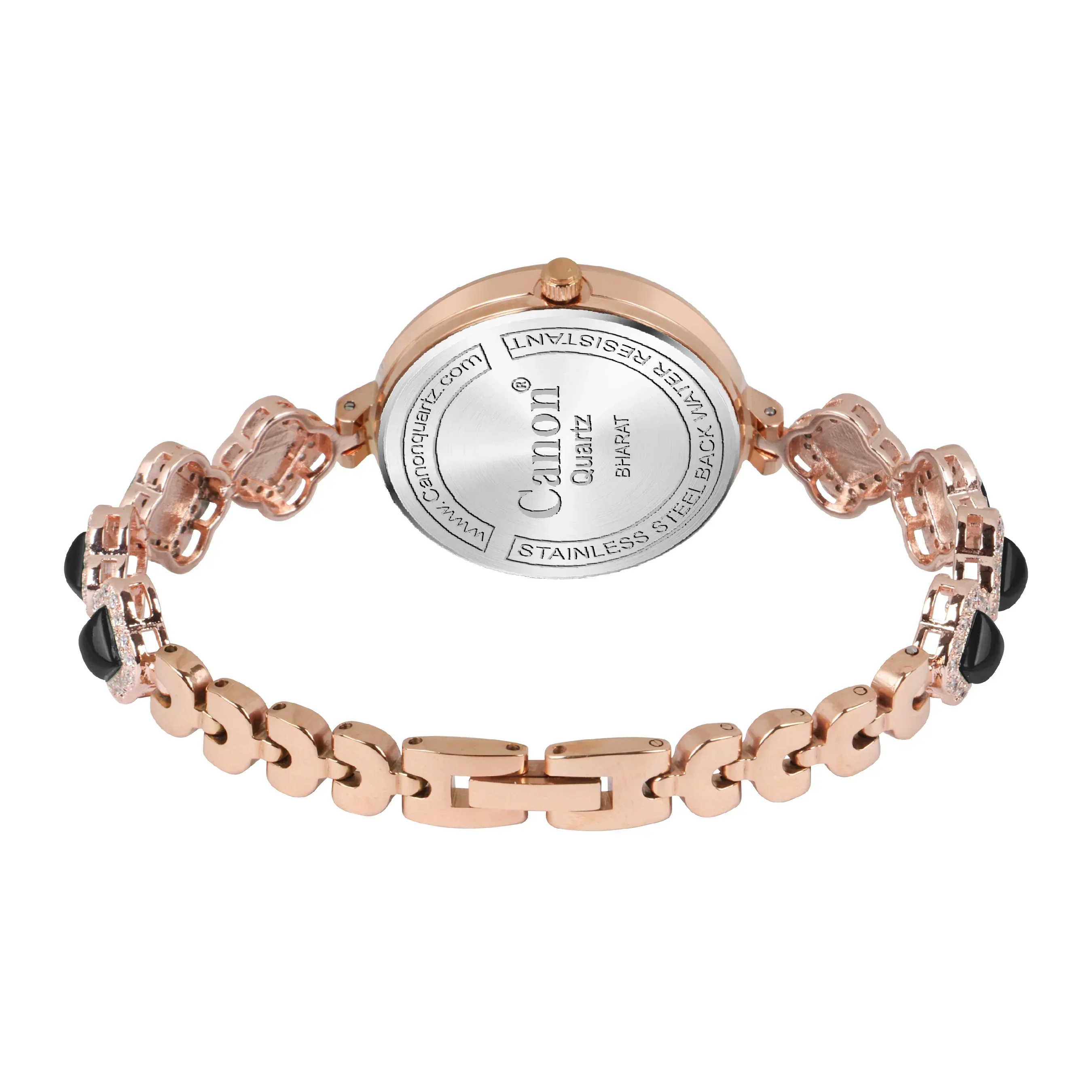 Serenite Rose Gold Black Dial Watch for Women with Crystal Jewellery Bracelet 495 - Image 11