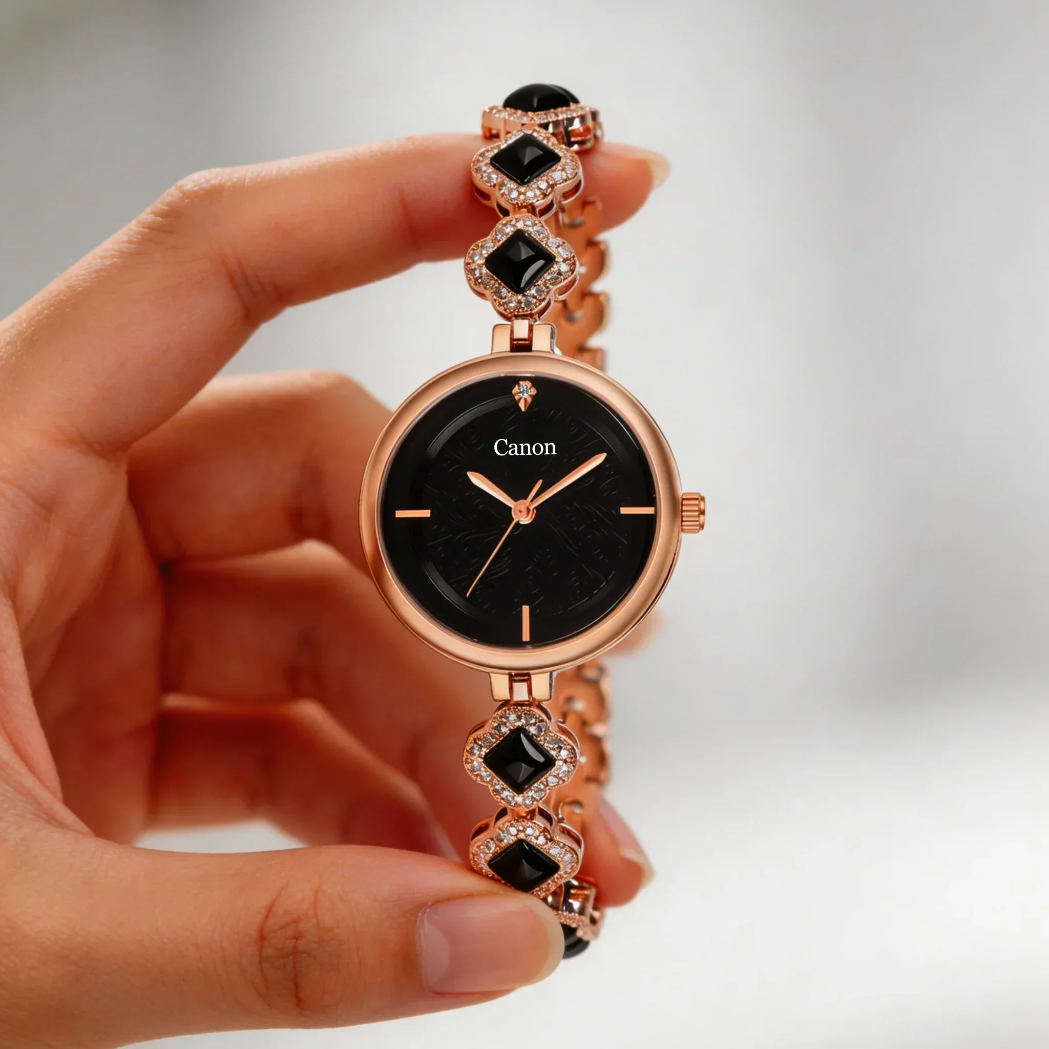 Serenite Rose Gold Black Dial Watch for Women with Crystal Jewellery Bracelet 495 - Image 6