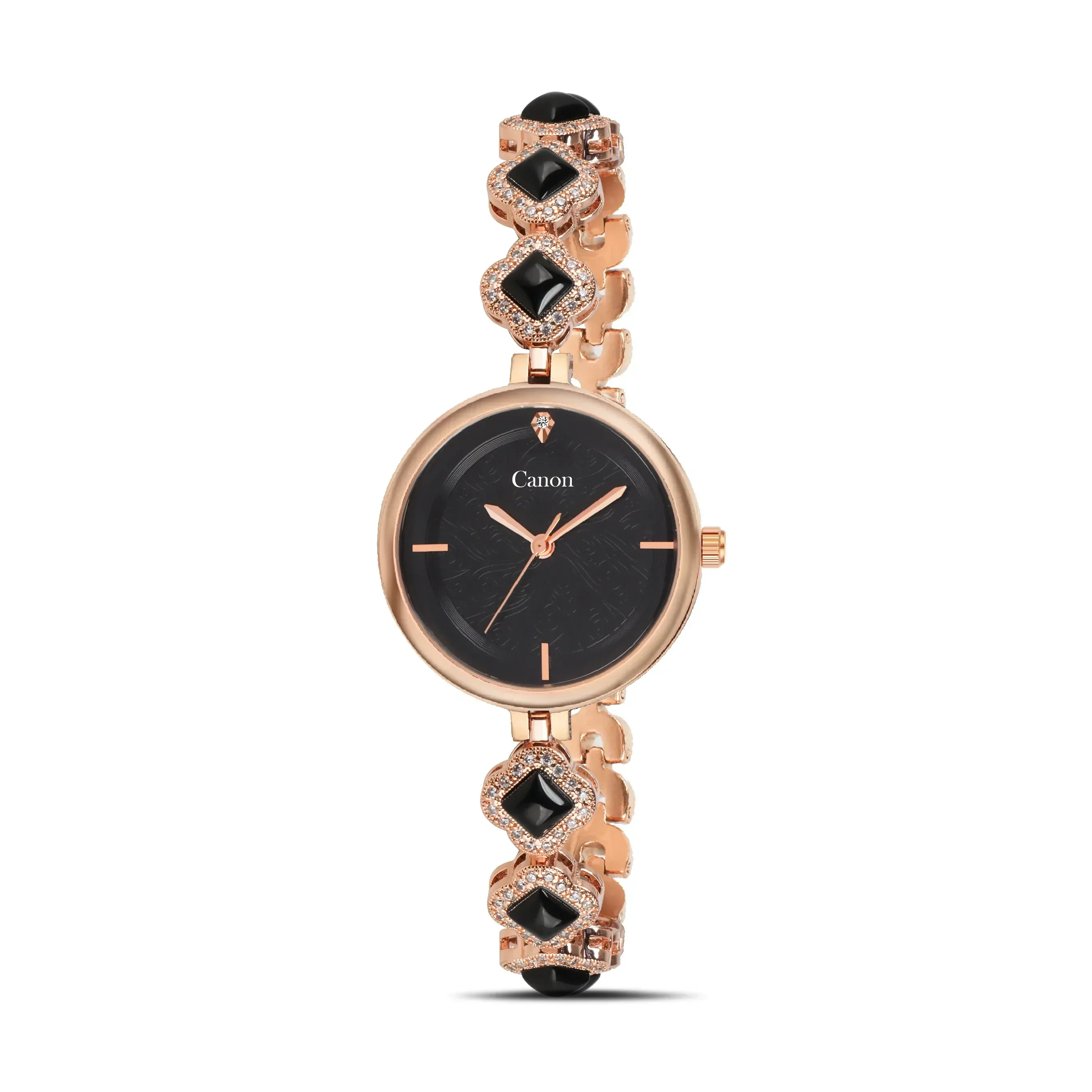 Serenite Rose Gold Black Dial Watch for Women with Crystal Jewellery Bracelet 495 - Image 8