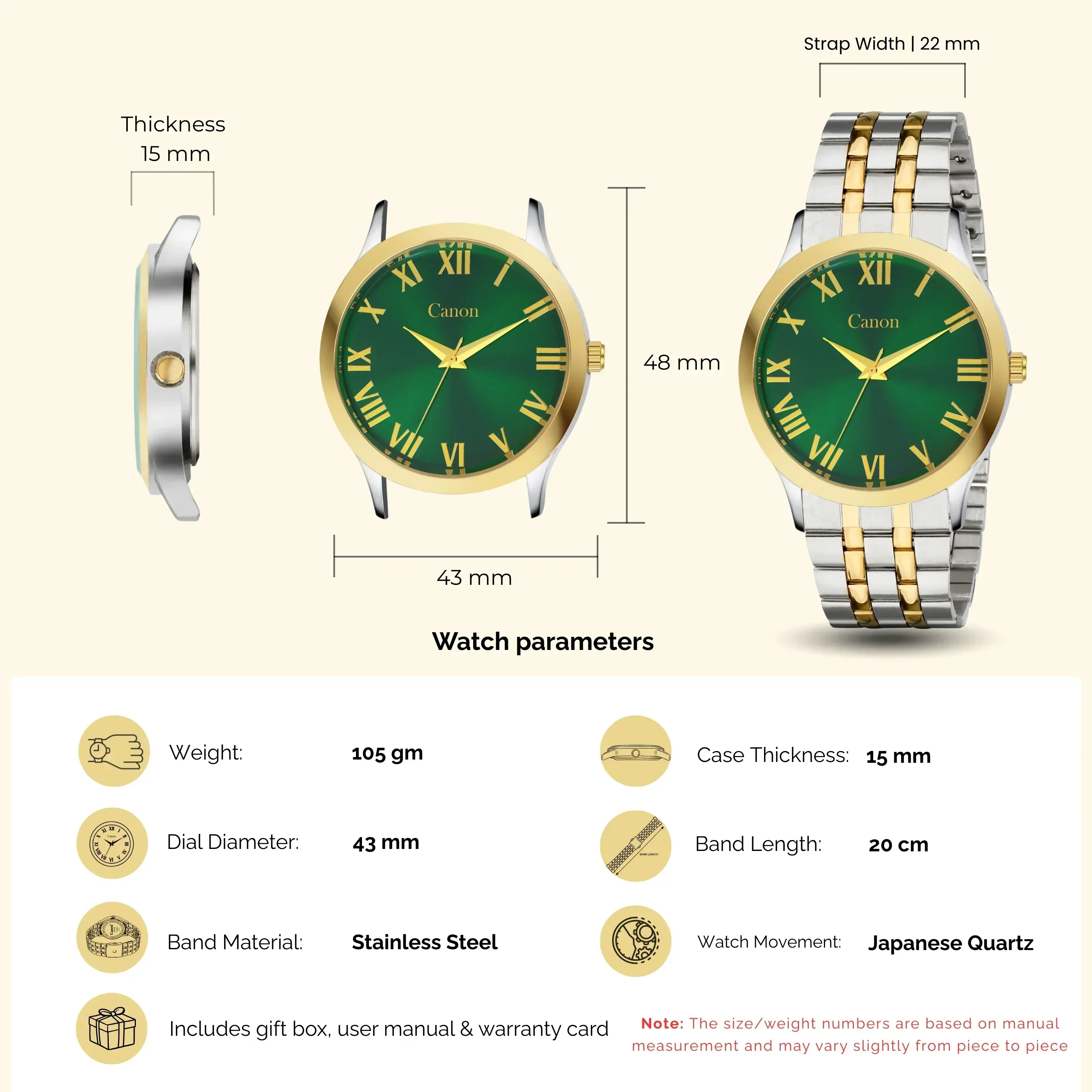 Luxury Vastu Watch - Dual Tone Green Dial CN-457 - Image 12
