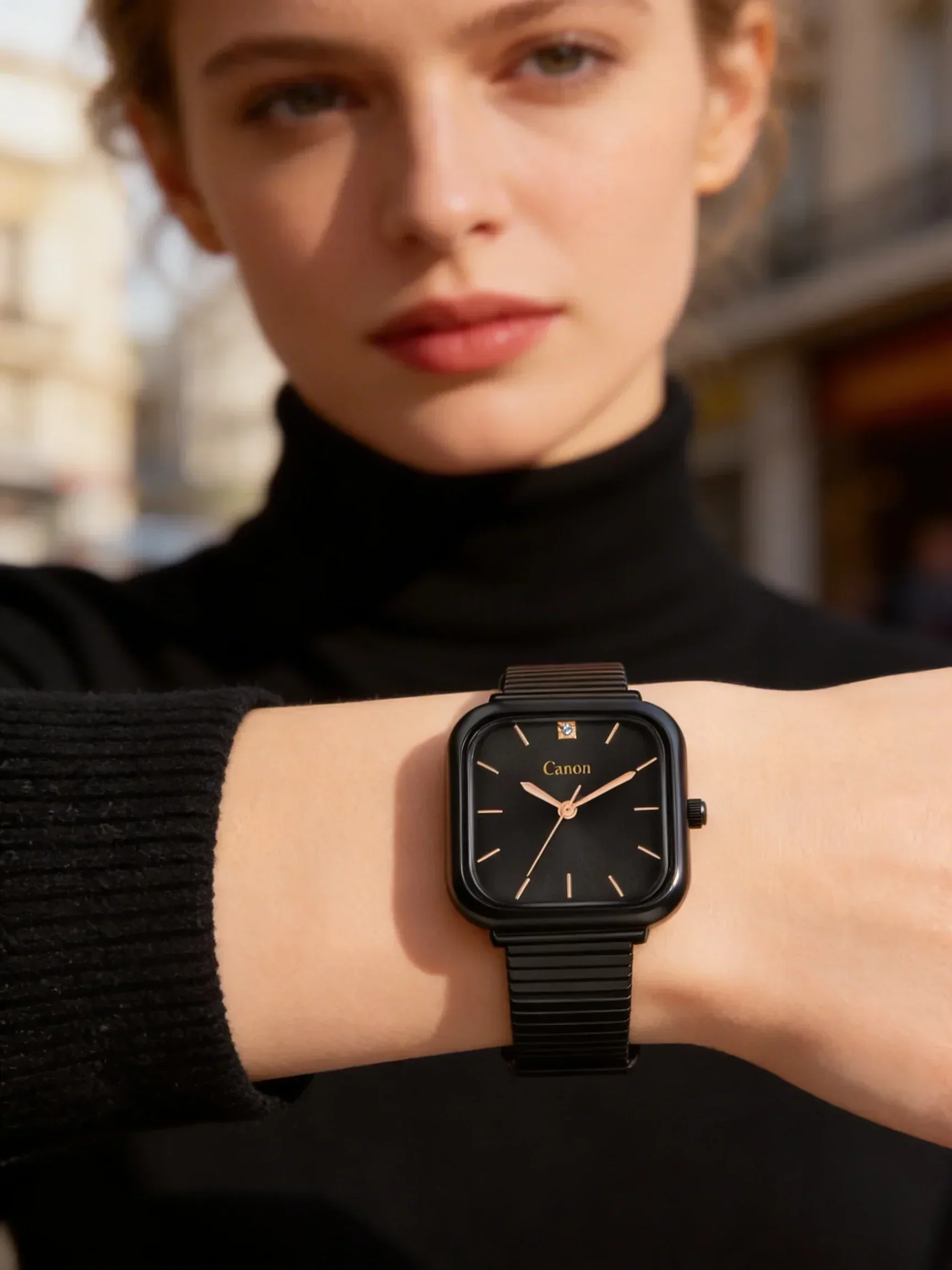 Women's All-Black Square Mesh Watch CN-455 - Image 5