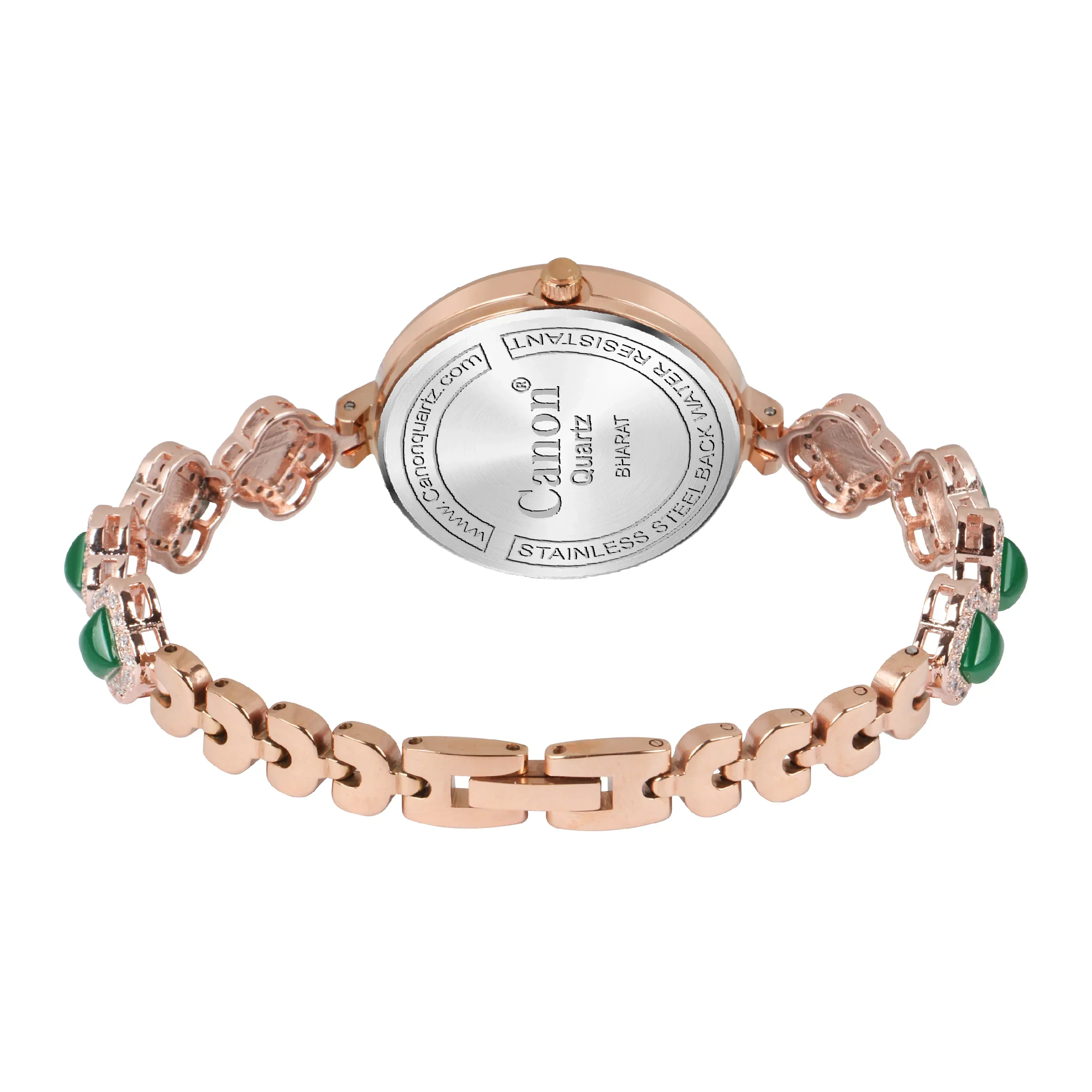 Rose Gold Emerald Green Dial Watch for Women with Crystal Bracelet 494 - Image 6