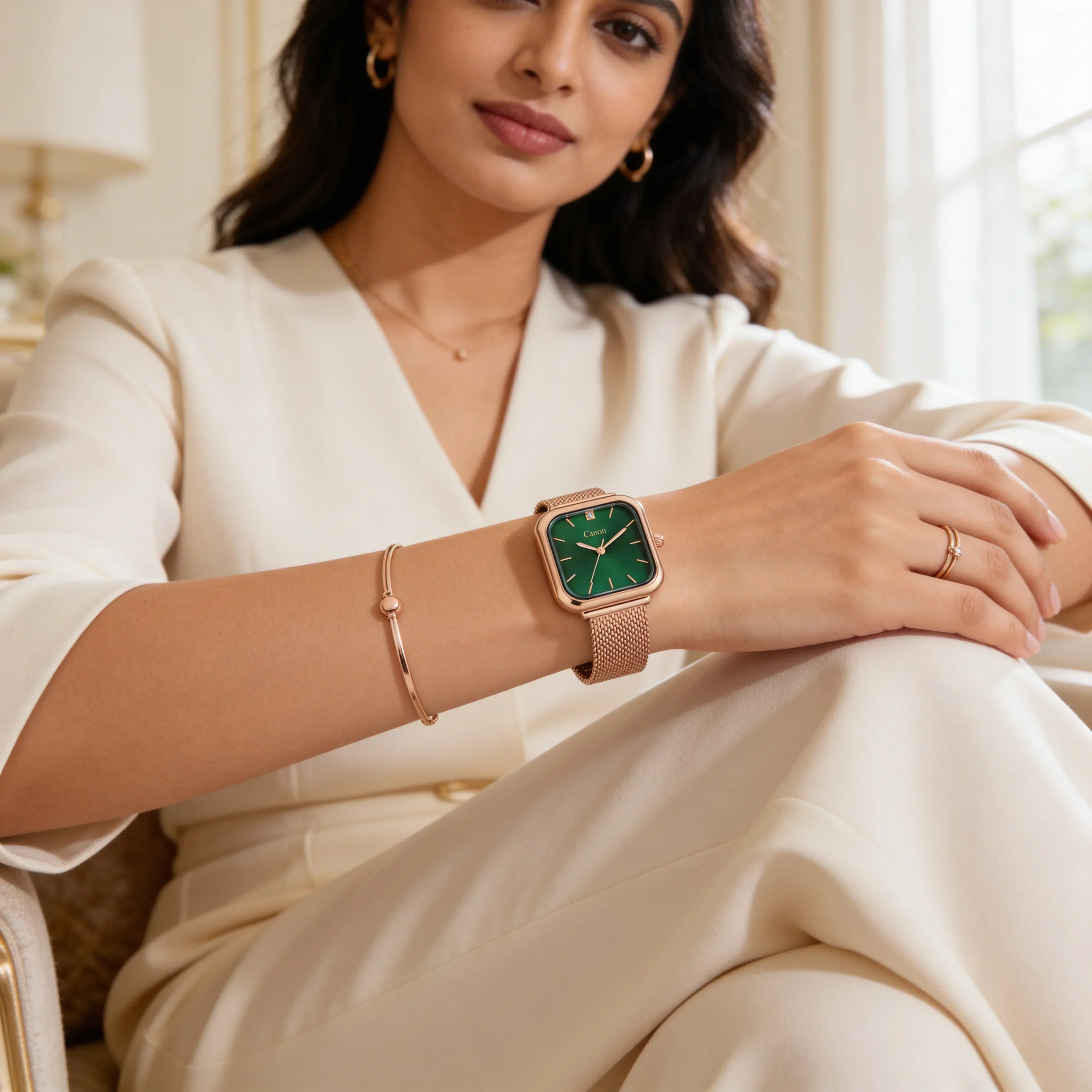 Women’s Emerald Green Square Vintage Watch CN-454 - Image 3