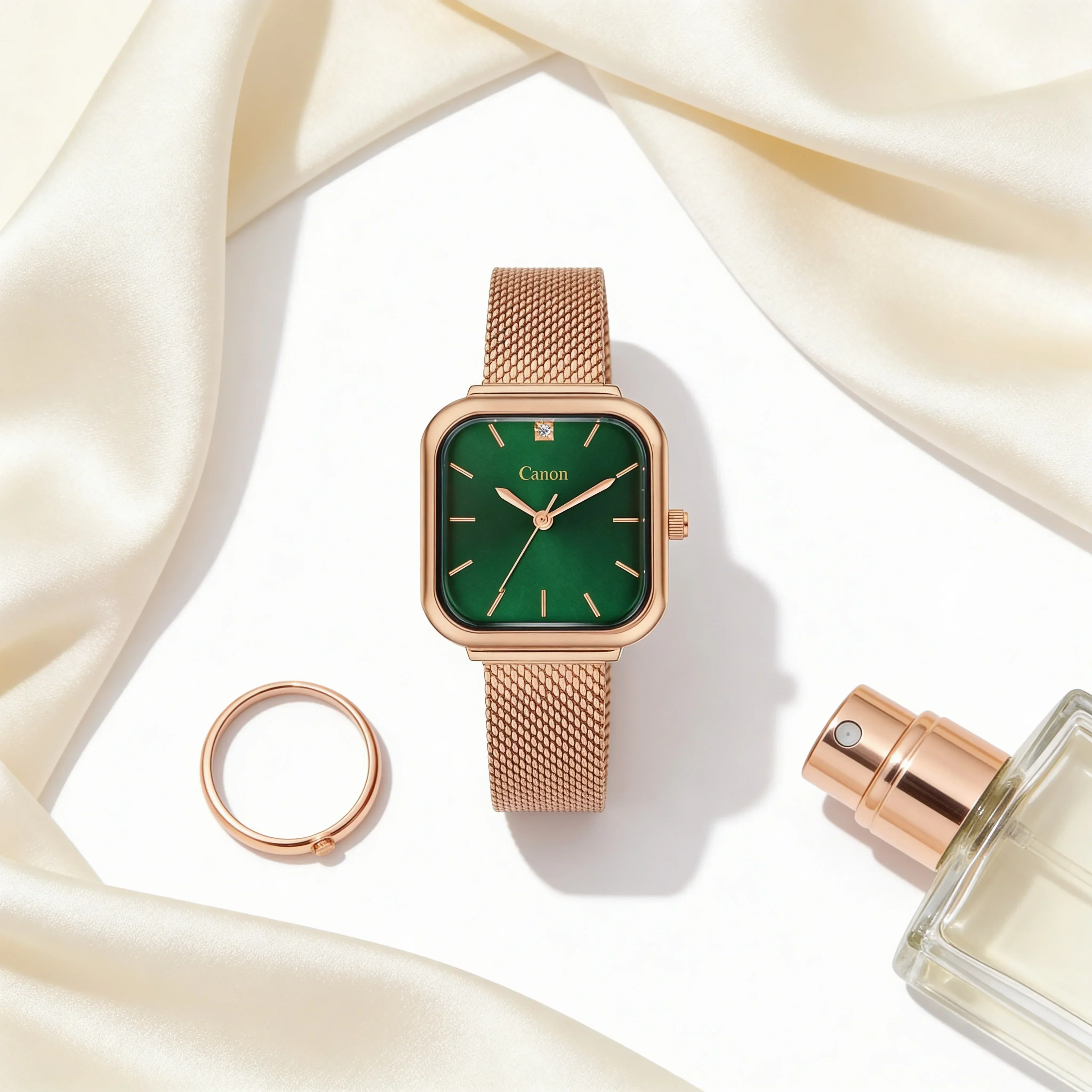 Women’s Emerald Green Square Vintage Watch CN-454 - Image 4
