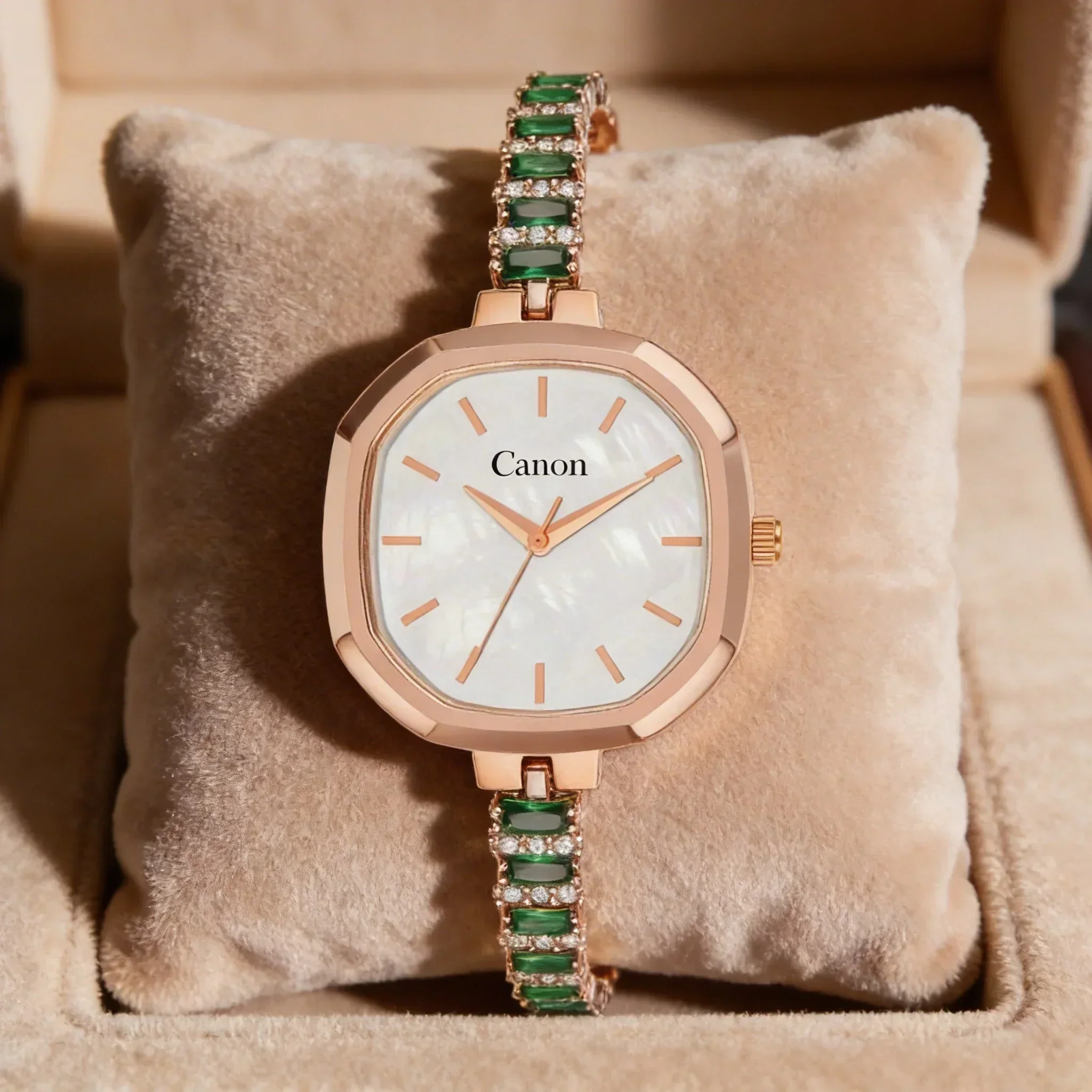 Serenite Pearl White Dial & Emerald Green Bracelet Rose Gold Women’s Watch 492 - Image 3