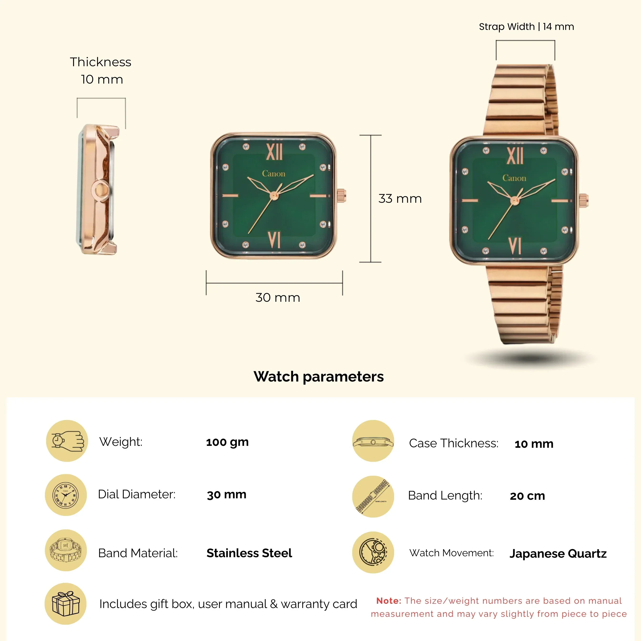 'Emerald'  Green & Rose Gold Watch For Women CN-453 - Image 12
