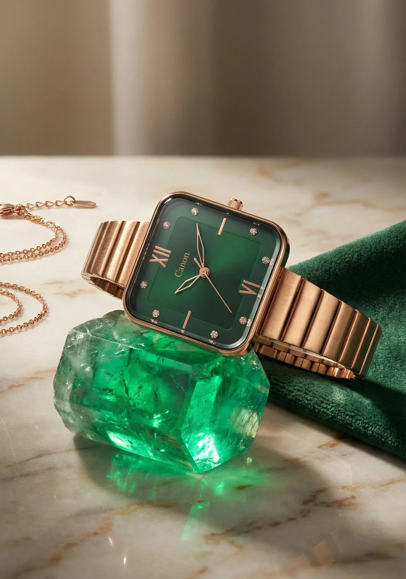 'Emerald'  Green & Rose Gold Watch For Women CN-453 - Image 6