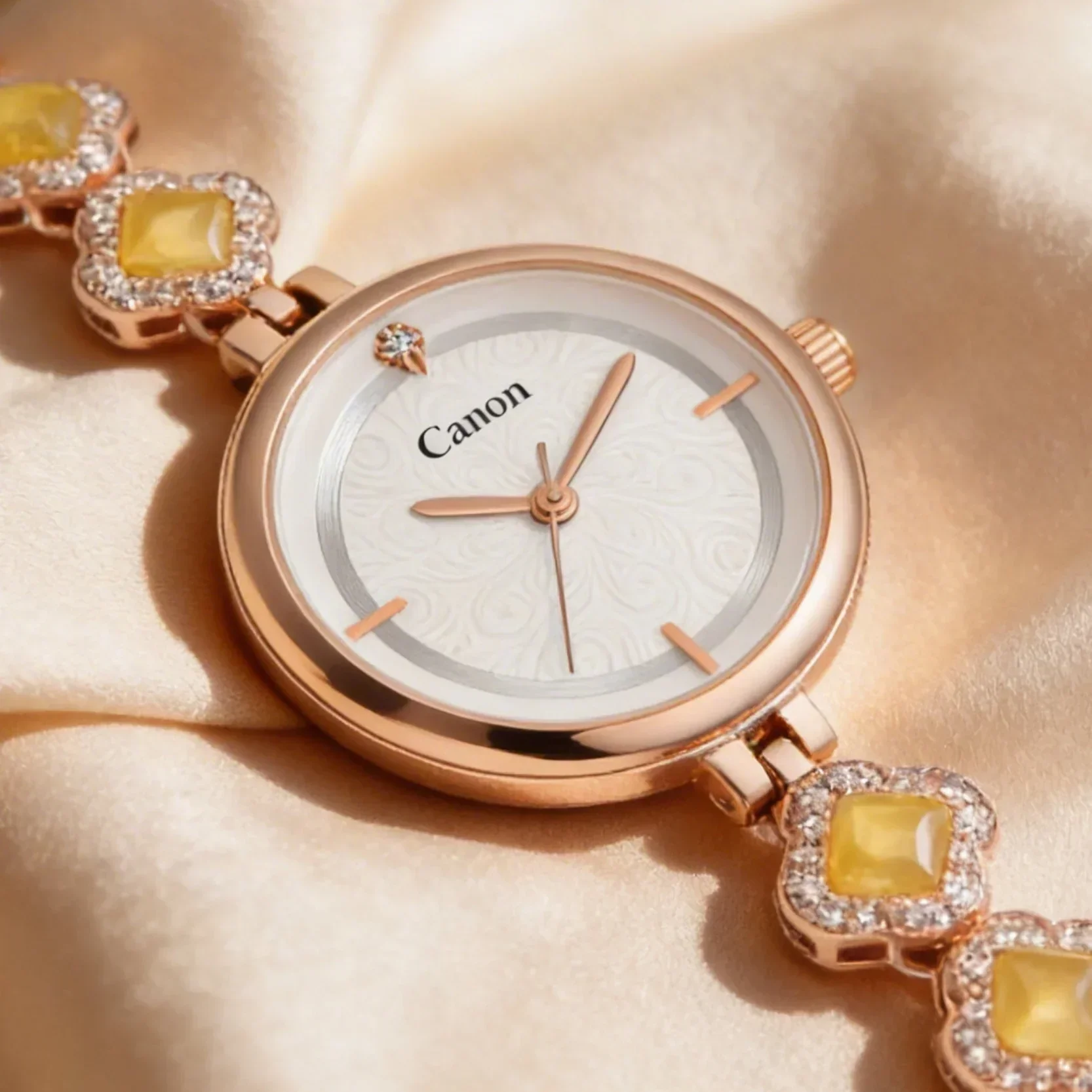 Serenite Rose Gold Pearl White Dial Women's Watch with Yellow Stone Bracelet 497 - Image 5