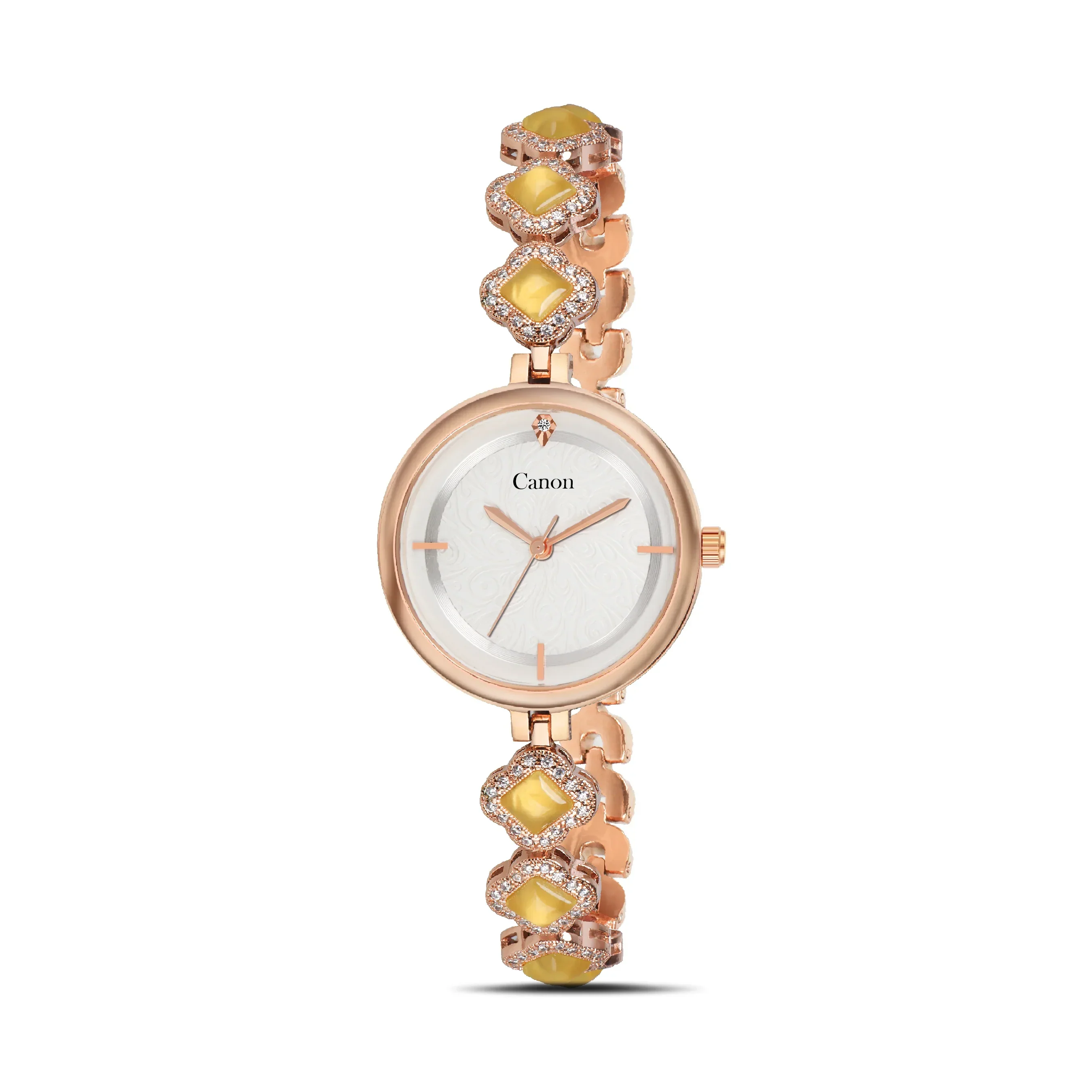 Serenite Rose Gold Pearl White Dial Women's Watch with Yellow Stone Bracelet 497 - Image 6